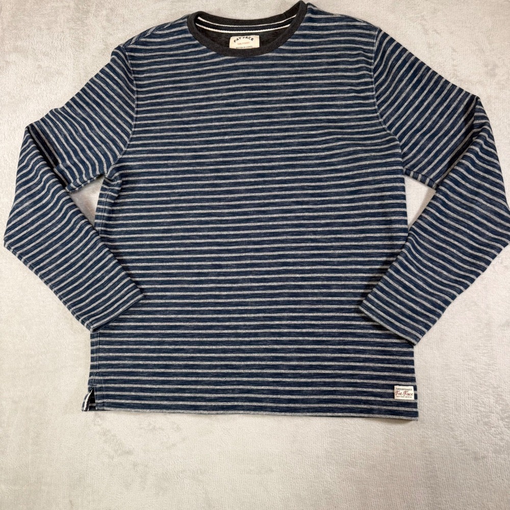 FatFace Mens Long Sleeve Striped Crew Neck Top Navy Grey‎ Large 09847 BLU-NAVY